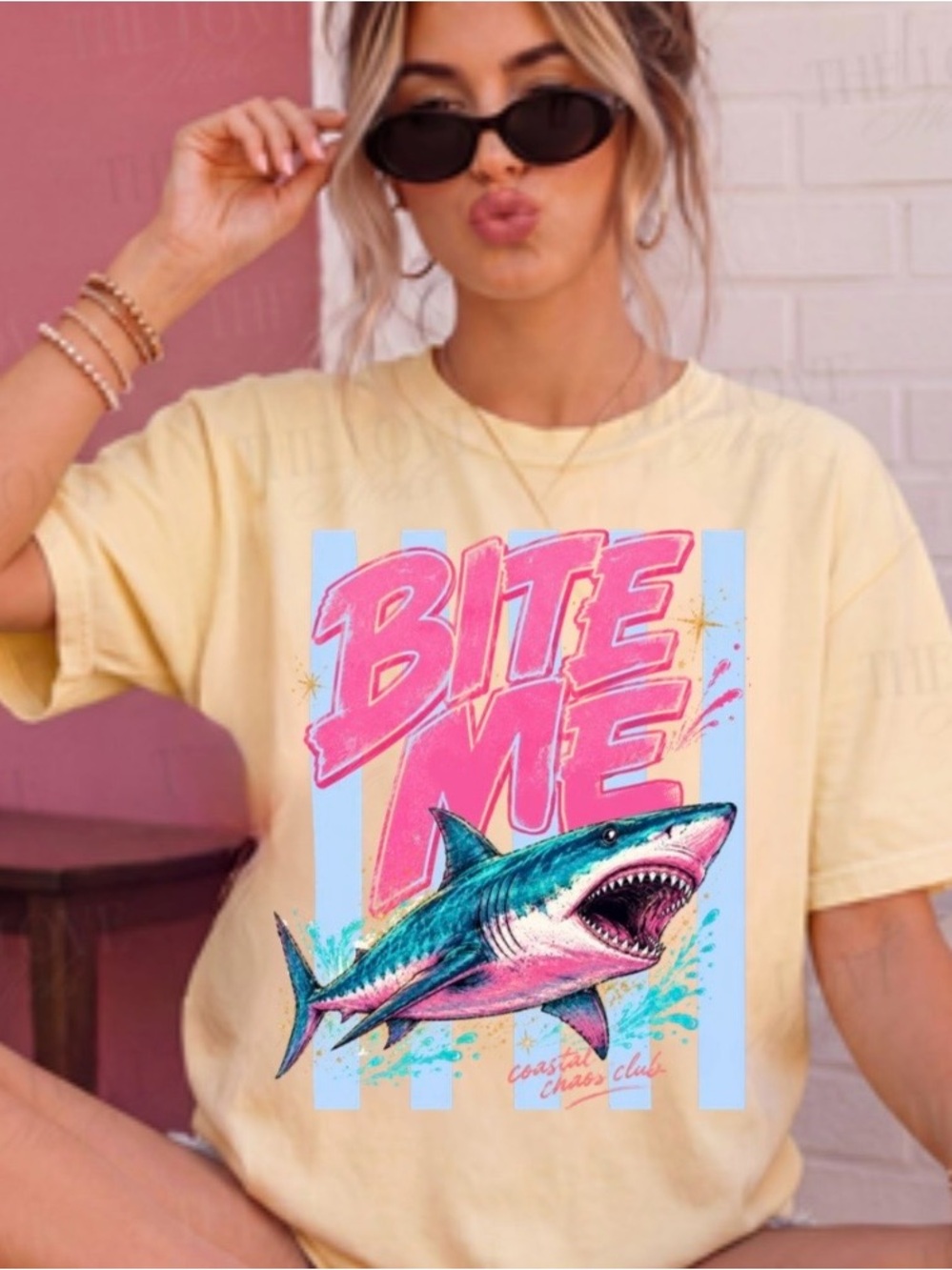 Bite Me Shark Graphic Tee - Yellow